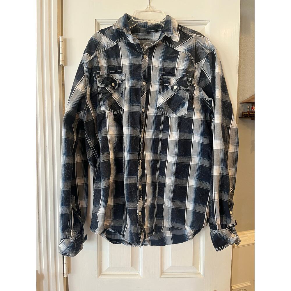 BKE Athletic Fit Pearl Snap Button Down Shirt Men L  Y2K Grunge Western Aztec